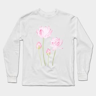pink lotus flowers watercolor Long Sleeve T-Shirt